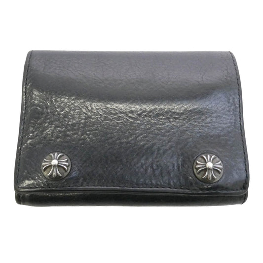 CHROME HEARTS クロムハーツ（原本無） 3FOLD 3フォールド クロスボール レザー ウォレット 三つ折り財布 ブラック系【中古】