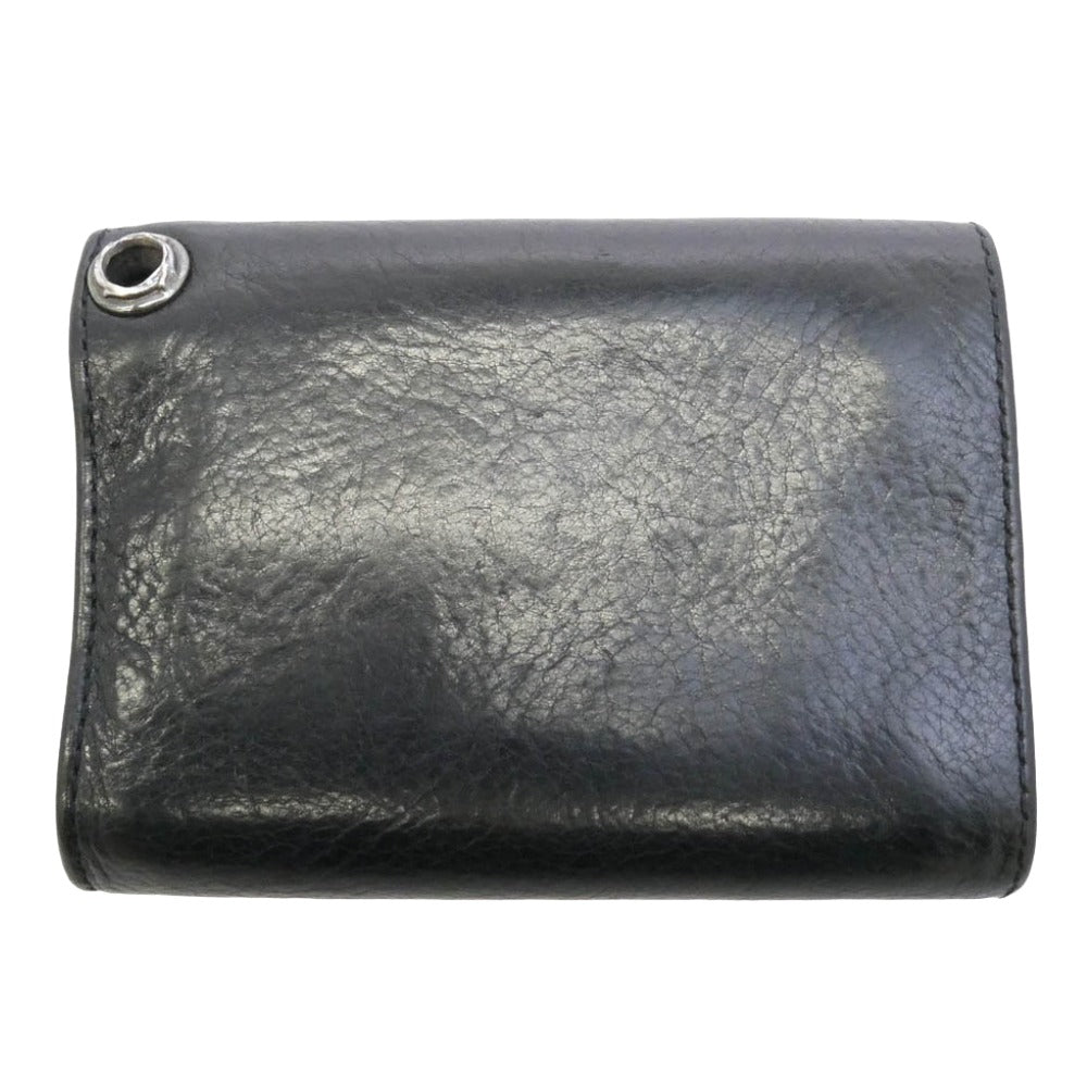 CHROME HEARTS クロムハーツ（原本無） 3FOLD 3フォールド クロスボール レザー ウォレット 三つ折り財布 ブラック系【中古】
