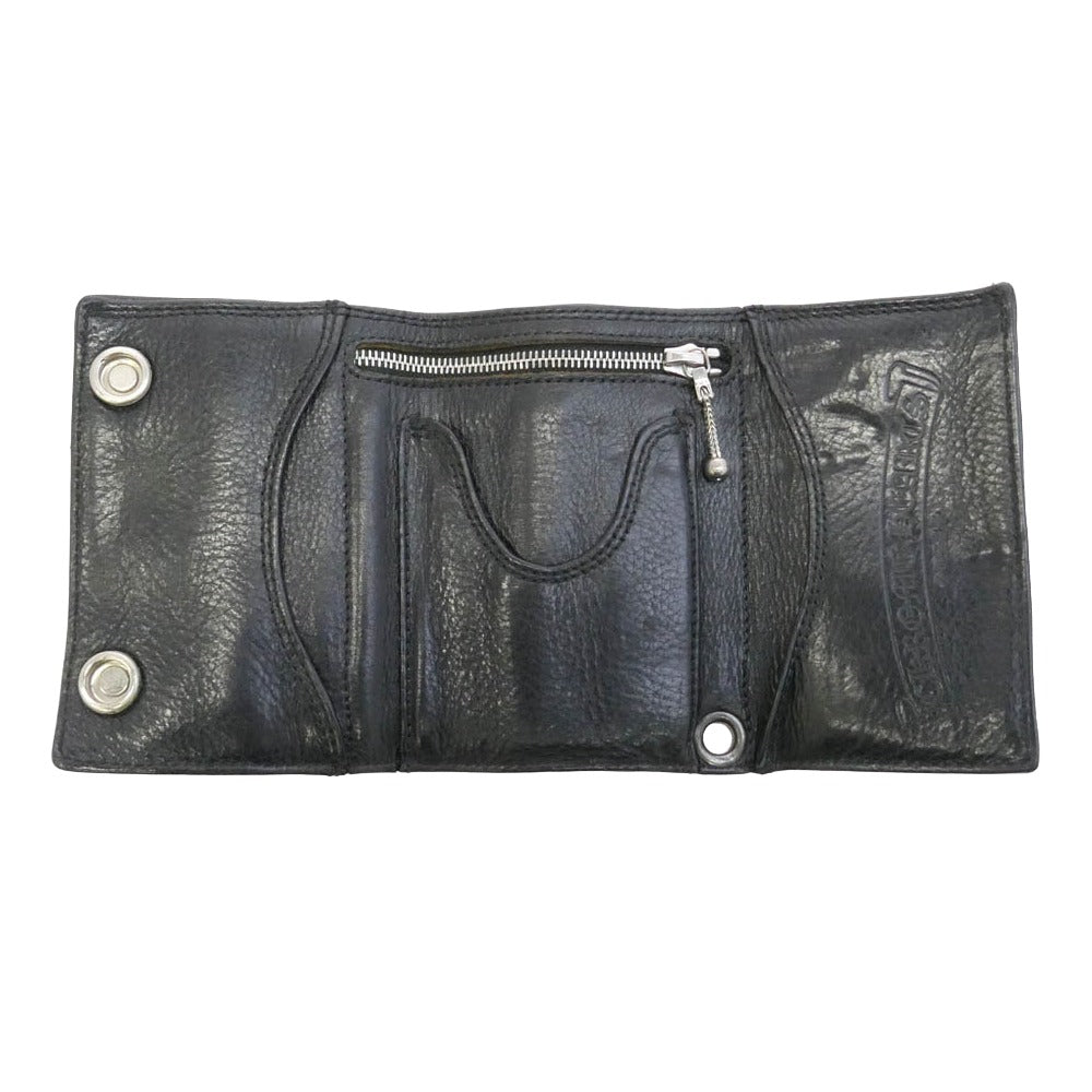CHROME HEARTS クロムハーツ（原本無） 3FOLD 3フォールド クロスボール レザー ウォレット 三つ折り財布 ブラック系【中古】