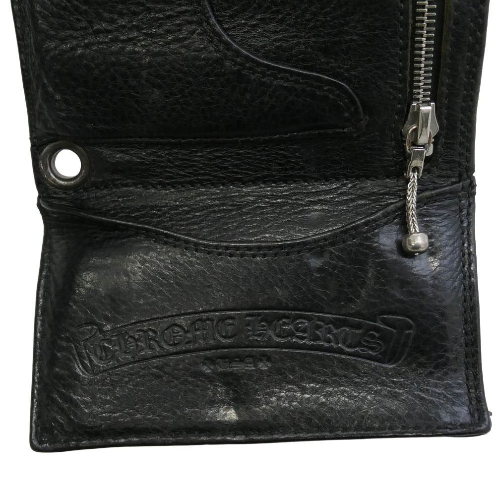 CHROME HEARTS クロムハーツ（原本無） 3FOLD 3フォールド クロスボール レザー ウォレット 三つ折り財布 ブラック系【中古】