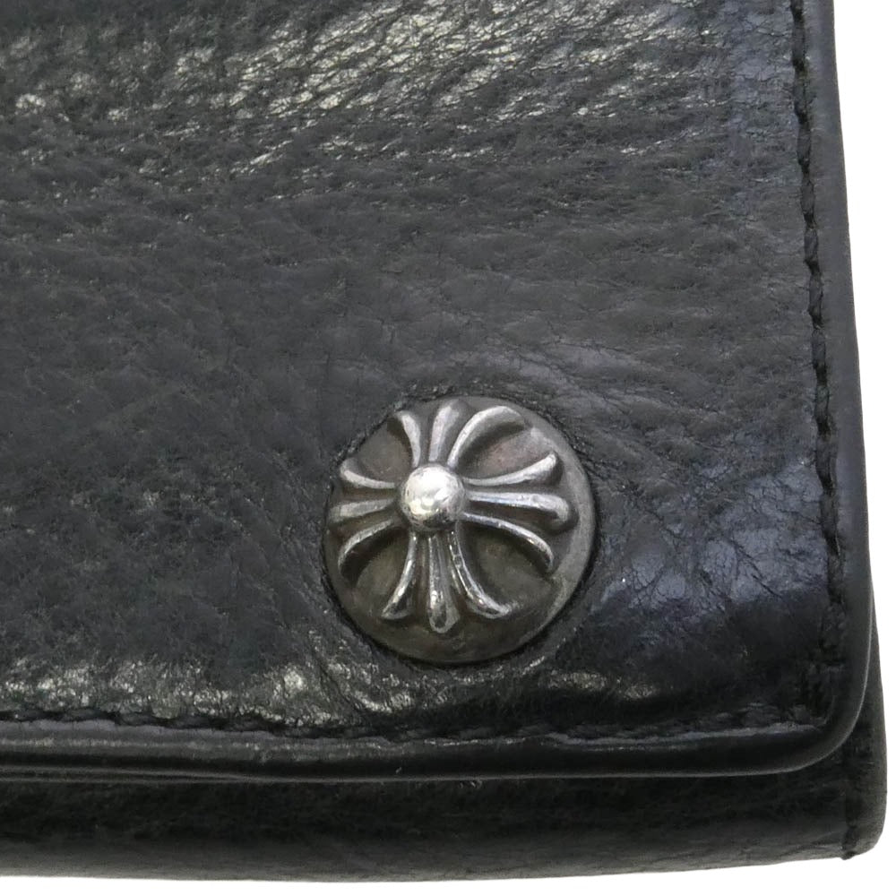 CHROME HEARTS クロムハーツ（原本無） 3FOLD 3フォールド クロスボール レザー ウォレット 三つ折り財布 ブラック系【中古】