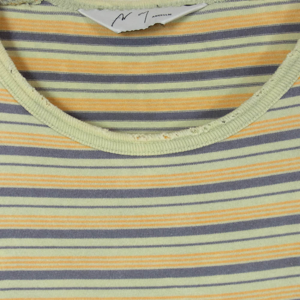 ANCELLM アンセルム ACW-05 WISM別注 DAMEGE BORDER T-SH ダメージ加工 ボーダー 半袖 Tシャツ イエロー系 2【中古】