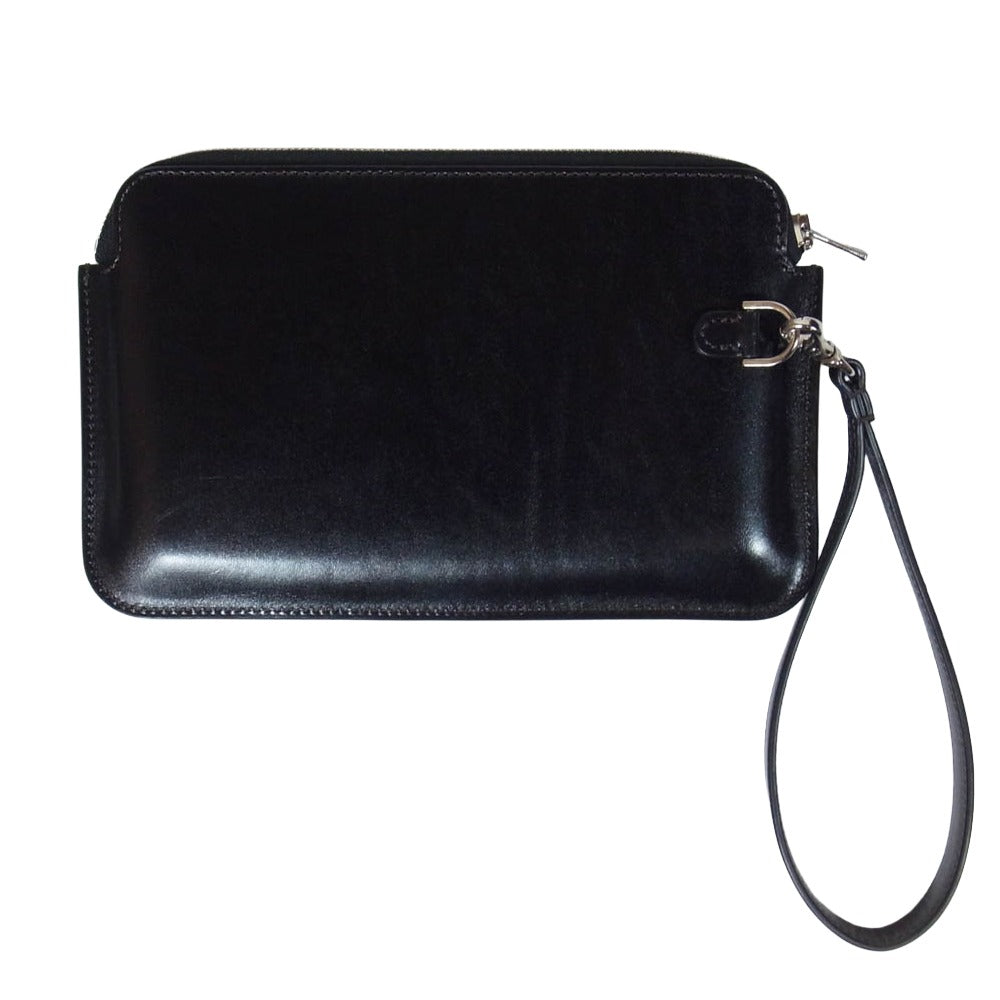 WILDSWANS ワイルドスワンズ MINAS (LL) SADDLE PULL UP + HANDSTRAP ミナス サドルプルアップレザー ハンドストラップ付き マルチケース ポーチ ブラック系【美品】【中古】