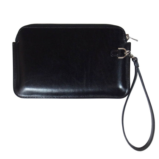 WILDSWANS ワイルドスワンズ MINAS (LL) SADDLE PULL UP + HANDSTRAP ミナス サドルプルアップレザー ハンドストラップ付き マルチケース ポーチ ブラック系【美品】【中古】