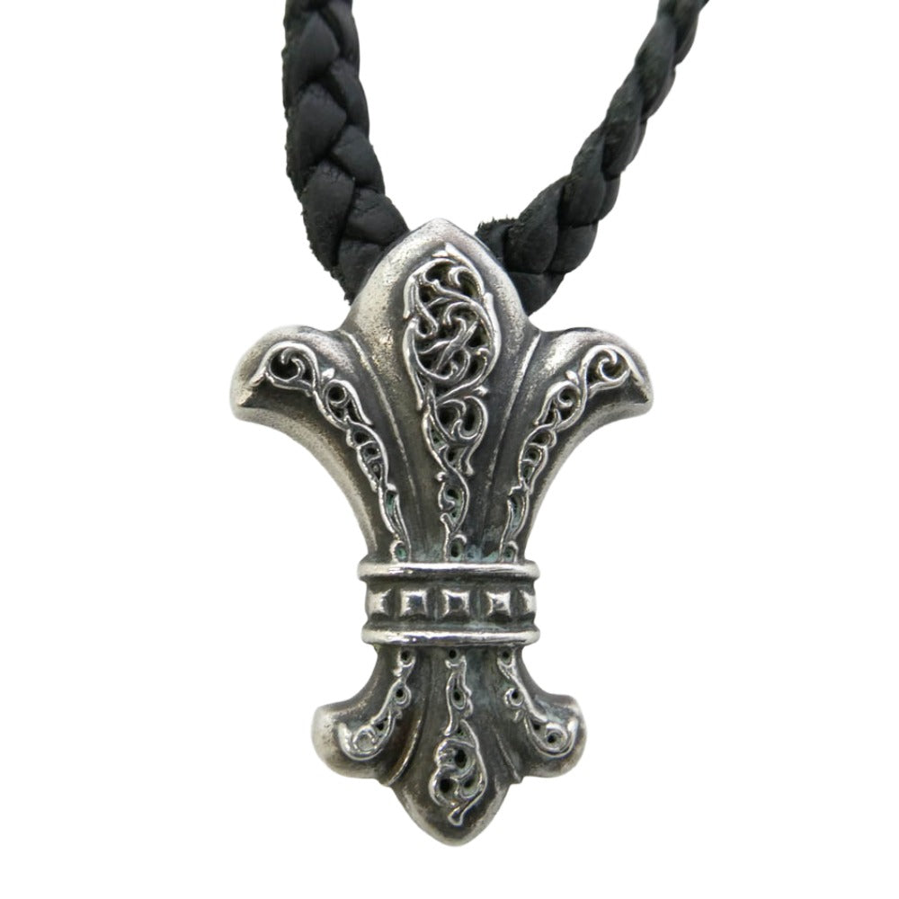 CHROME HEARTS クロムハーツ（原本無） CH FLEUR XSM オールド CHフレア XS ペンダント レザーブレード レザーブレイド ボロチップ ネックレス ブラック系 シルバー系【中古】