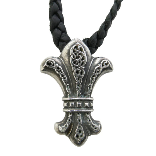 CHROME HEARTS クロムハーツ（原本無） CH FLEUR XSM オールド CHフレア XS ペンダント レザーブレード レザーブレイド ボロチップ ネックレス ブラック系 シルバー系【中古】