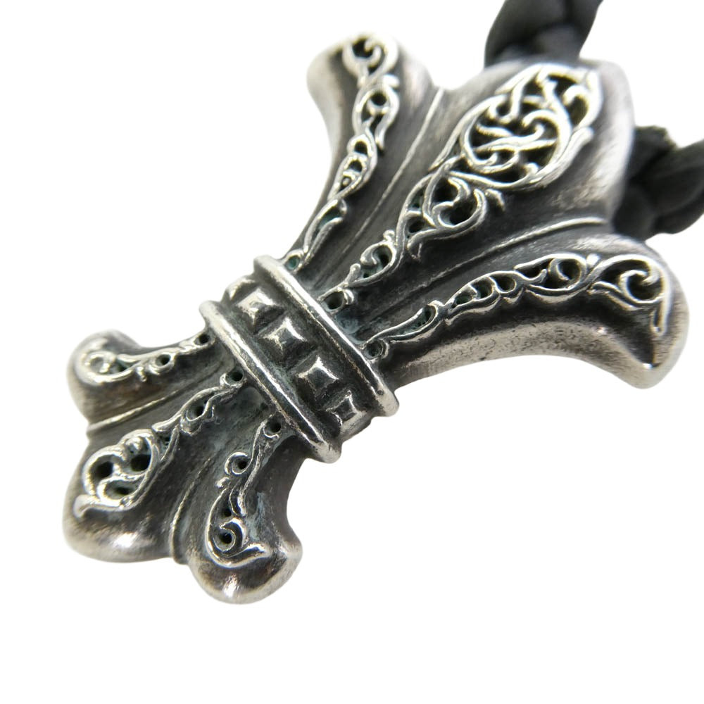 CHROME HEARTS クロムハーツ（原本無） CH FLEUR XSM オールド CHフレア XS ペンダント レザーブレード レザーブレイド ボロチップ ネックレス ブラック系 シルバー系【中古】