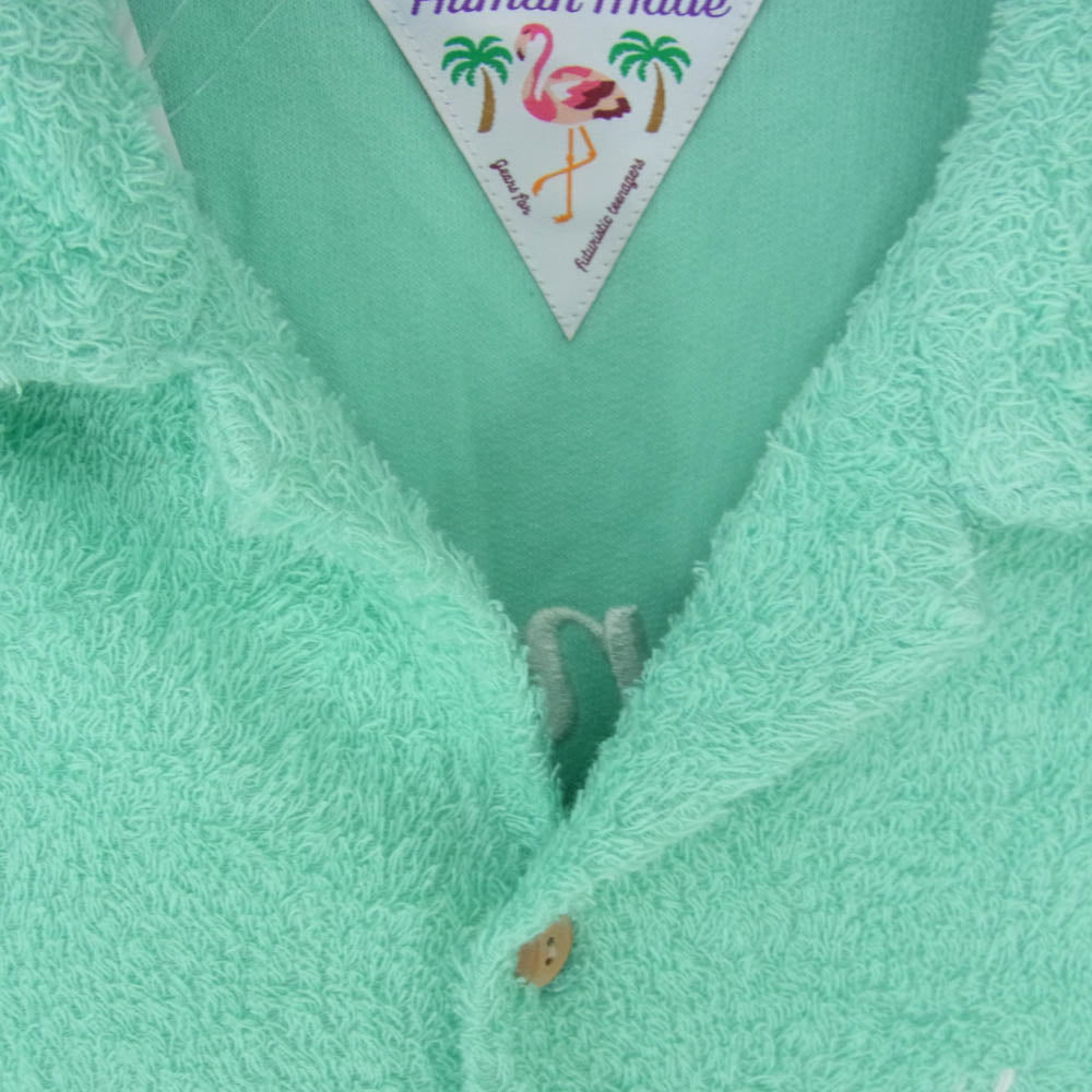 HUMAN MADE ヒューマンメイド Pile Shirt 刺? パイル 開襟 オープンカラー 半袖 シャツ グリーン系 L【中古】