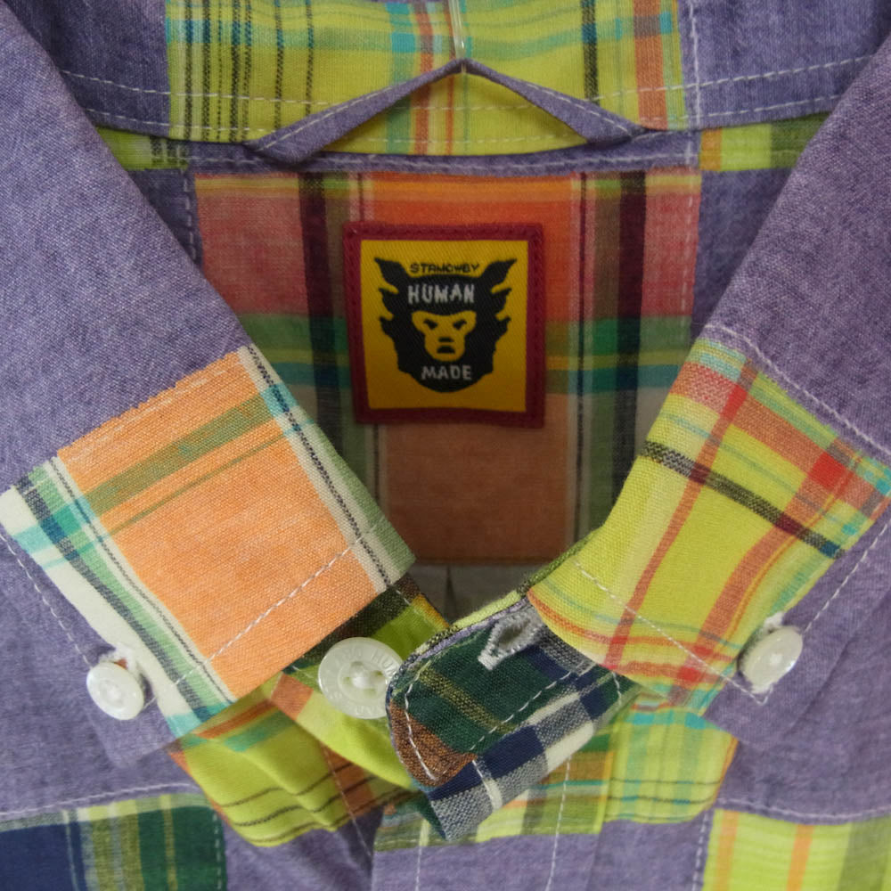 HUMAN MADE ヒューマンメイド PATCHWORK PRINTED SHIRT パッチワーク プリント 半袖 シャツ パープル系 XL【美品】【中古】
