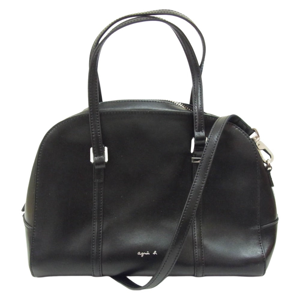 agnes b. アニエスベー VOYAGE ボヤージュ 2WAY レザー ボストン ショルダー バッグ ブラック系【中古】
