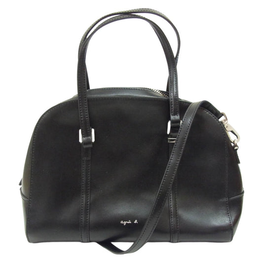 agnes b. アニエスベー VOYAGE ボヤージュ 2WAY レザー ボストン ショルダー バッグ ブラック系【中古】