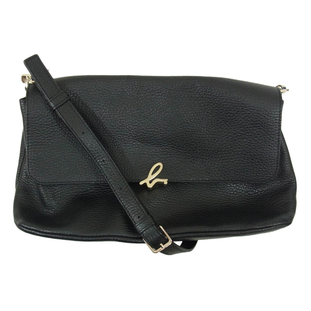 agnes b. アニエスベー ロゴ レザー ショルダーバッグ ブラック系【中古】