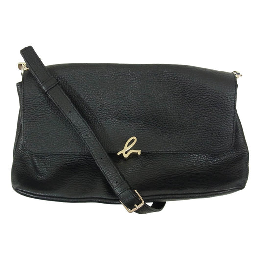 agnes b. アニエスベー ロゴ レザー ショルダーバッグ ブラック系【中古】