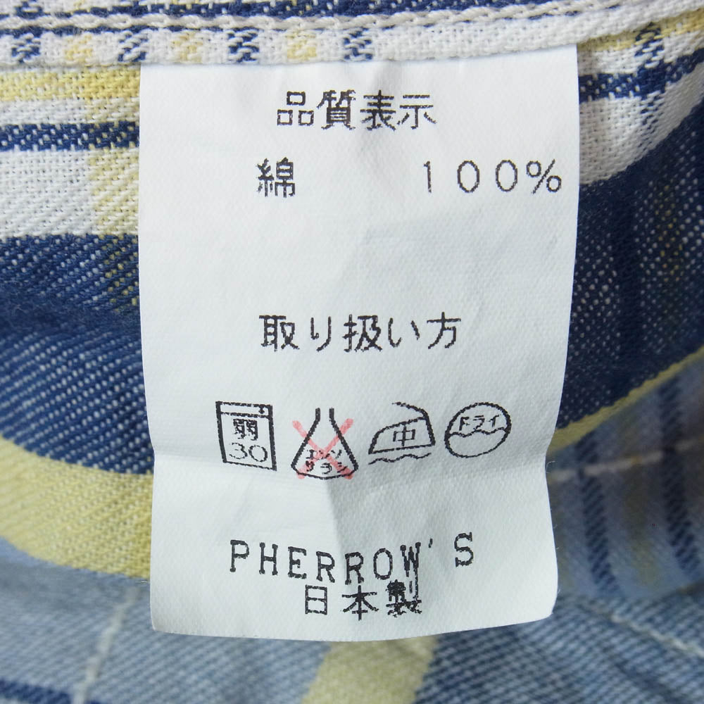 Pherrow's フェローズ STORMYBLUE チェック 半袖シャツ ストーミーブルー ME【中古】