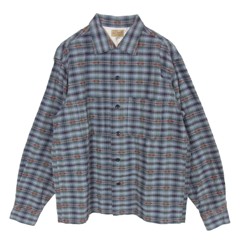 STYLE EYES スタイルアイズ SE23161 東洋エンタープライズ チェック 刺? 長袖 オープンカラー シャツ ブルー系 M【中古】
