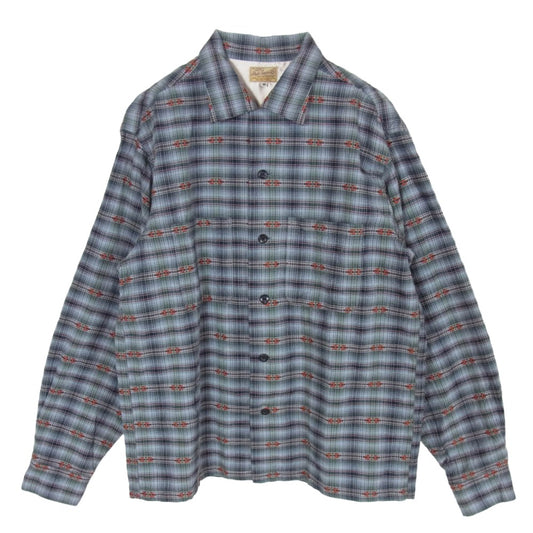 STYLE EYES スタイルアイズ SE23161 東洋エンタープライズ チェック 刺? 長袖 オープンカラー シャツ ブルー系 M【中古】