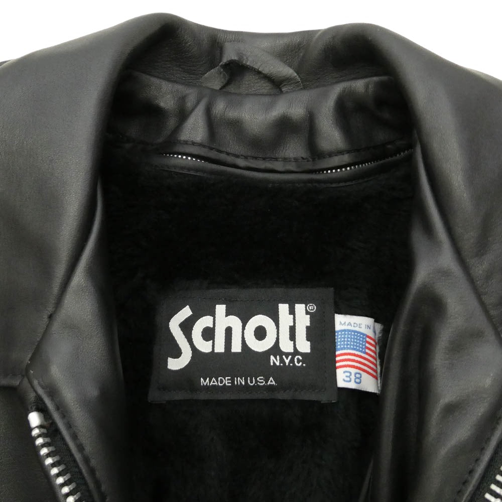 schott ショット 152 シングルライダース ボア ライナー付き USA製 レザージャケット ブラック系 38【中古】