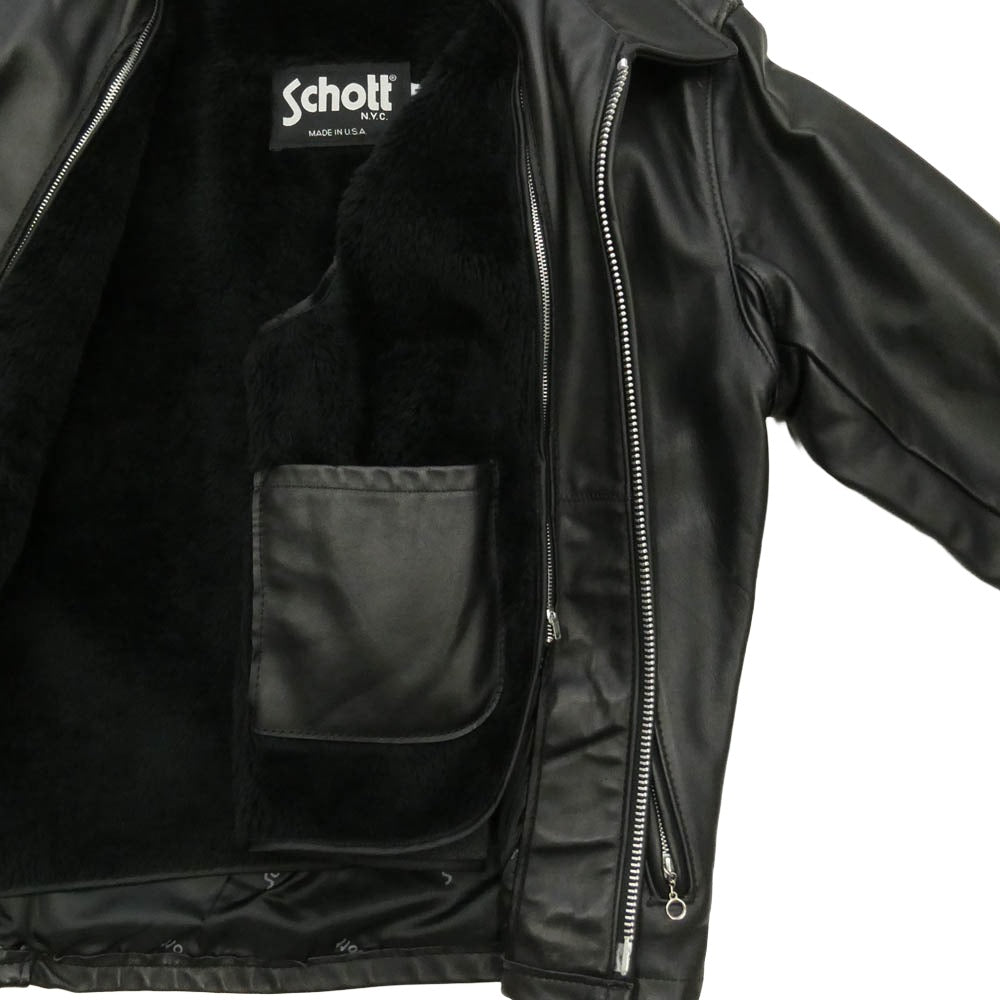 schott ショット 152 シングルライダース ボア ライナー付き USA製 レザージャケット ブラック系 38【中古】