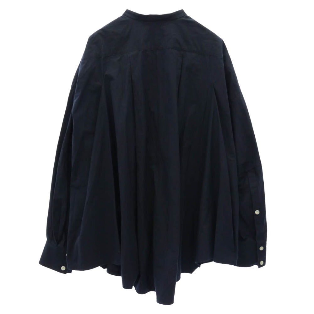 ENFOLD エンフォルド 22AW 300FA230-1850 WashedタイプライターHEXAGON SHIRT バンドカラー 長袖 シャツ ネイビー系 38【中古】