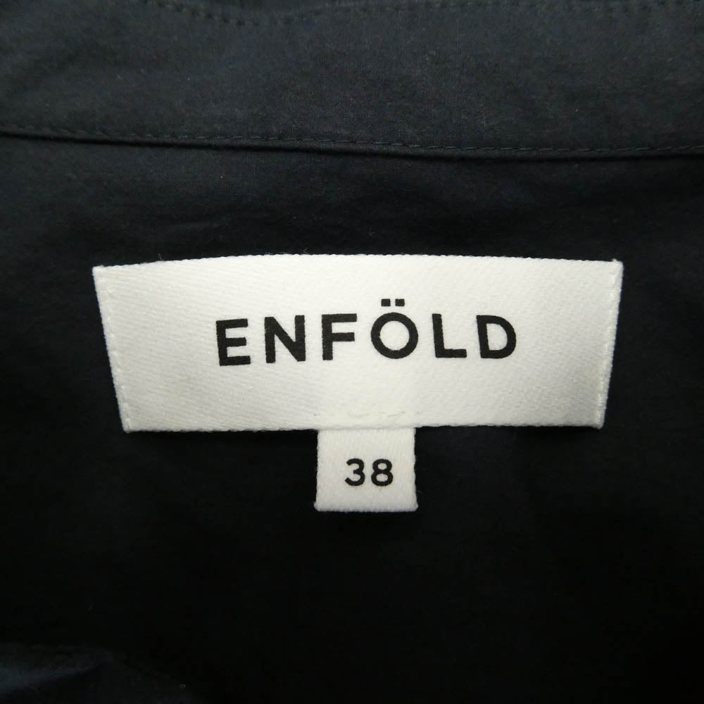 ENFOLD エンフォルド 22AW 300FA230-1850 WashedタイプライターHEXAGON SHIRT バンドカラー 長袖 シャツ ネイビー系 38【中古】