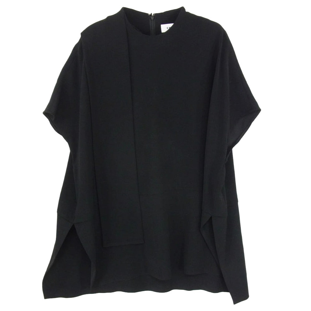 ENFOLD エンフォルド 22AW 300FA130-1540 PEダブルクロス Square Tie PULLOVER 半袖 ブラウス カットソー ブラック系 38【中古】
