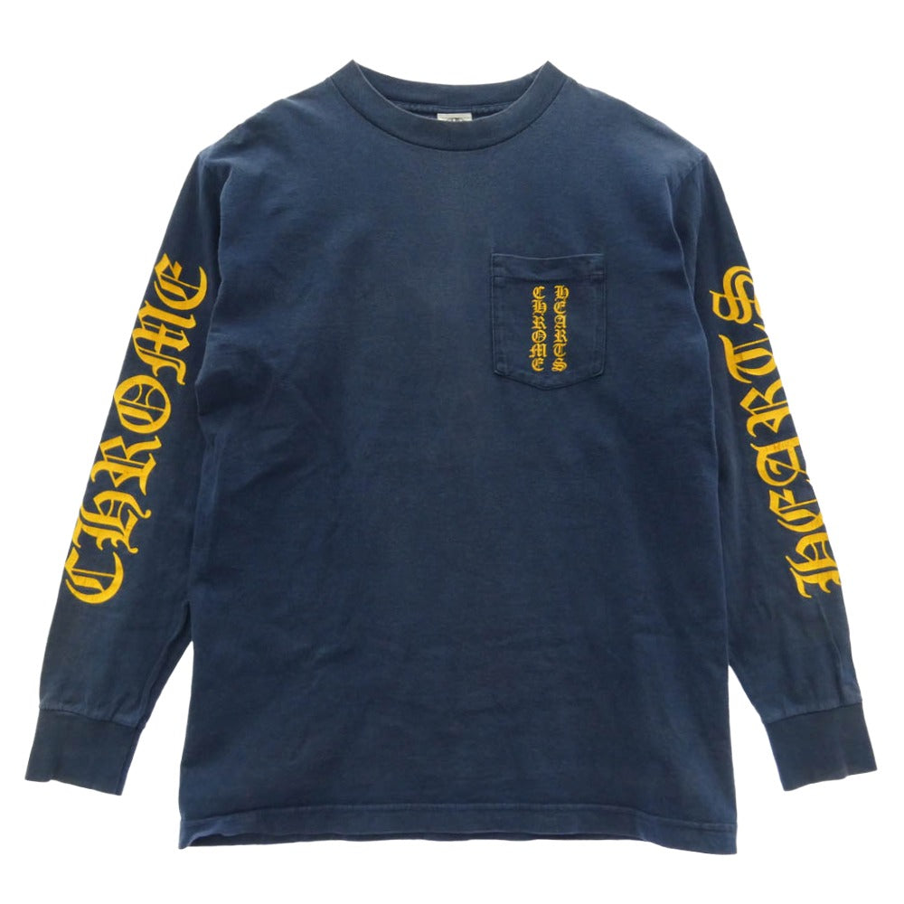 CHROME HEARTS クロムハーツ（原本無） OLD CH L/S T-SHIRT オールド スクロールラベル バックプリント 袖ロゴ 長袖 Tシャツ ネイビー系 M【中古】