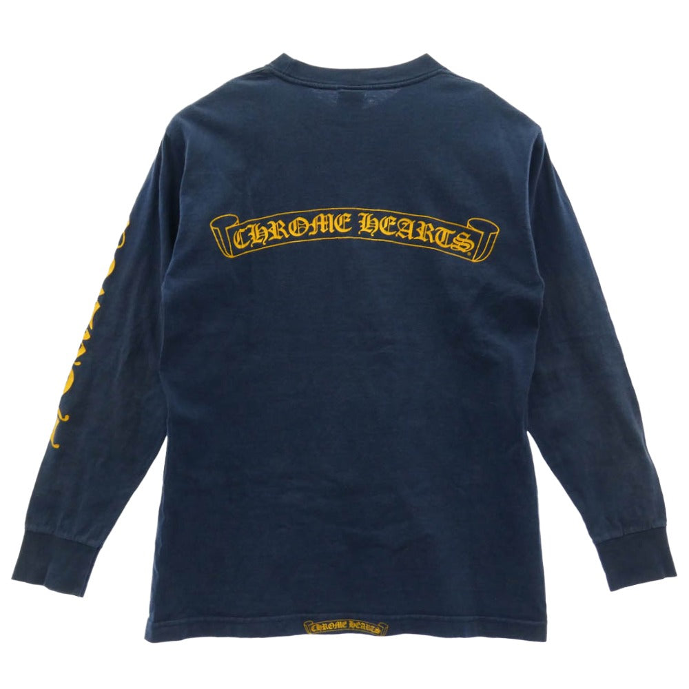 CHROME HEARTS クロムハーツ（原本無） OLD CH L/S T-SHIRT オールド スクロールラベル バックプリント 袖ロゴ 長袖 Tシャツ ネイビー系 M【中古】
