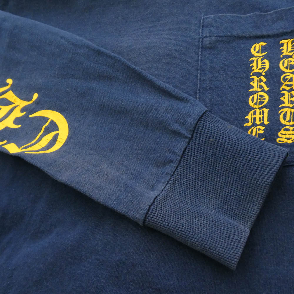 CHROME HEARTS クロムハーツ（原本無） OLD CH L/S T-SHIRT オールド スクロールラベル バックプリント 袖ロゴ 長袖 Tシャツ ネイビー系 M【中古】