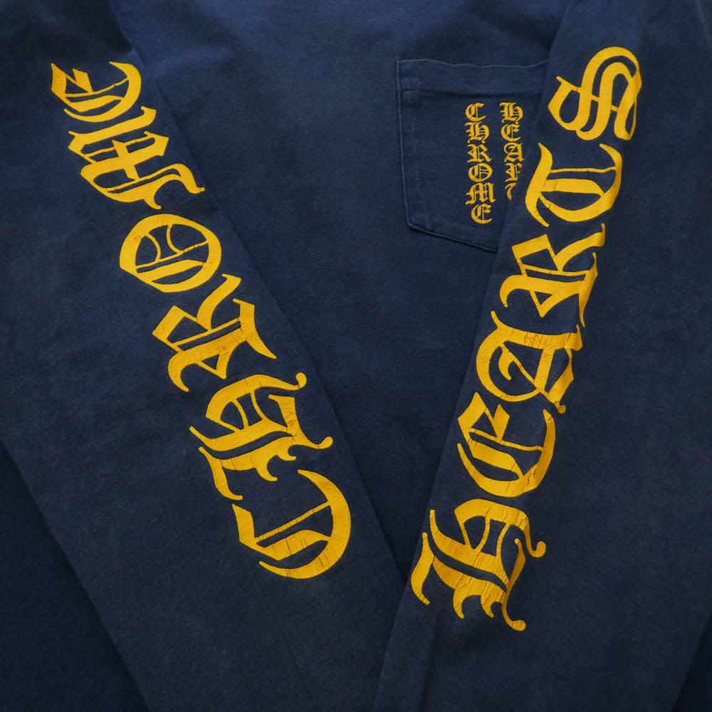 CHROME HEARTS クロムハーツ（原本無） OLD CH L/S T-SHIRT オールド スクロールラベル バックプリント 袖ロゴ 長袖 Tシャツ ネイビー系 M【中古】