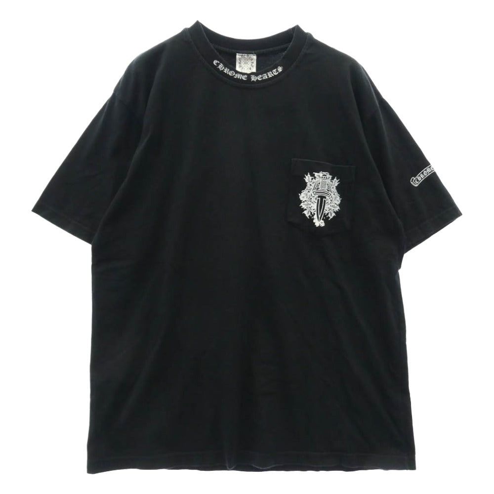 CHROME HEARTS クロムハーツ（原本無） OLD CH S/S T-SHIRT オールド ネックロゴ ヴァインダガープリント 半袖 Tシャツ ブラック系 L【中古】