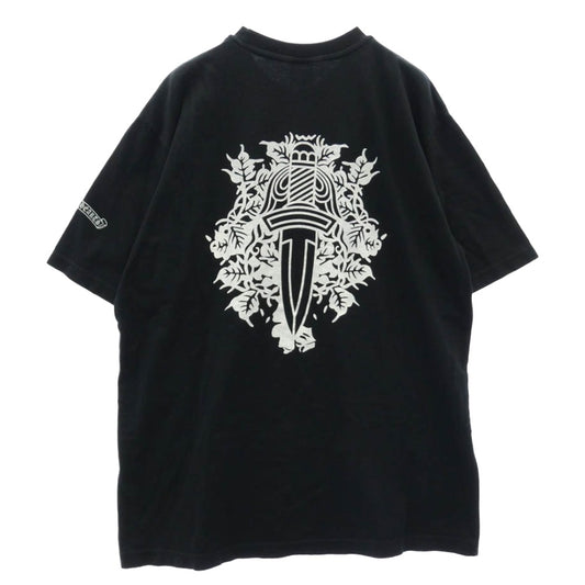 CHROME HEARTS クロムハーツ（原本無） OLD CH S/S T-SHIRT オールド ネックロゴ ヴァインダガープリント 半袖 Tシャツ ブラック系 L【中古】