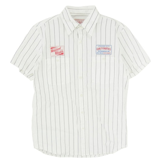 WACKO MARIA ワコマリア 13SS-WRK-04 ワッペン ストライプ 半袖 ワークシャツ ホワイト系 S【中古】