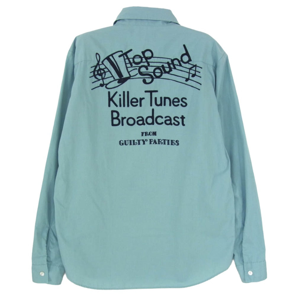 WACKO MARIA ワコマリア killer tunes broadcast ワッペン バック刺繍 長袖 ワークシャツ ブルー系 S【中古】
