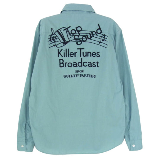 WACKO MARIA ワコマリア killer tunes broadcast ワッペン バック刺繍 長袖 ワークシャツ ブルー系 S【中古】