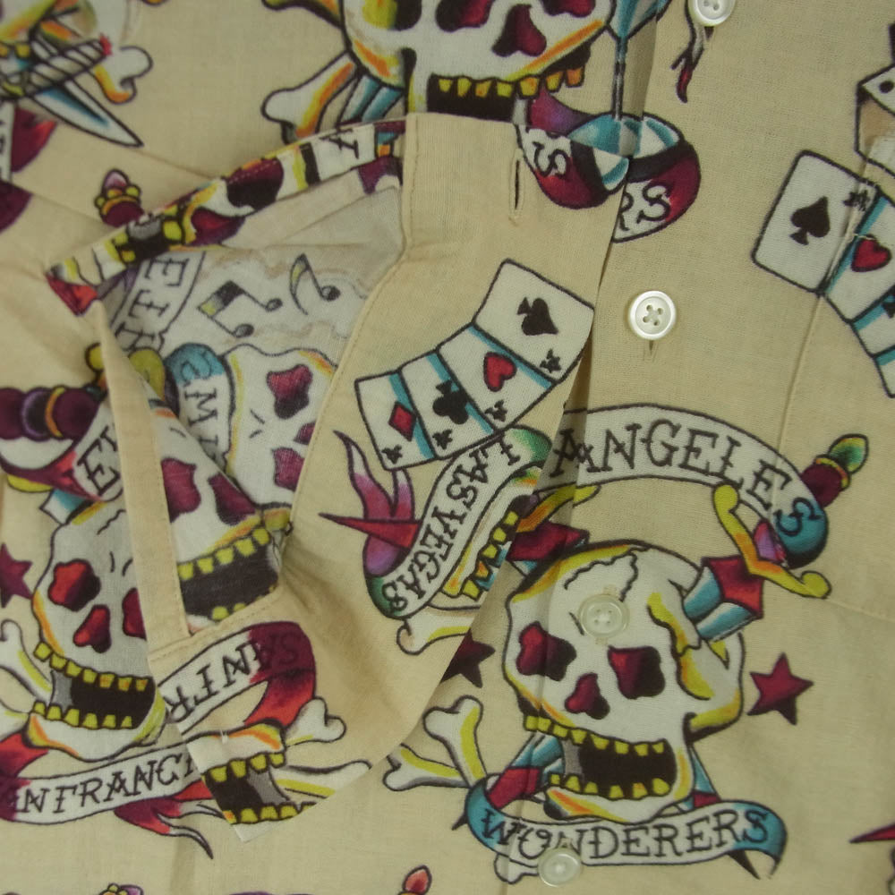 WACKO MARIA ワコマリア CAPTAIN SKULL HAWAIIAN SHIRT LS キャプテン スカル 長袖 フランネル シャツ ベージュ系 S【中古】