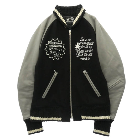 drestrip ドレストリップ OVER THE STRIPES オーバーザストライプス x OVERTHESTRIPES オーバーザストライプス 袖レザー スタジャン ジャケット ブルゾン ブラック系 グレー系 2【中古】