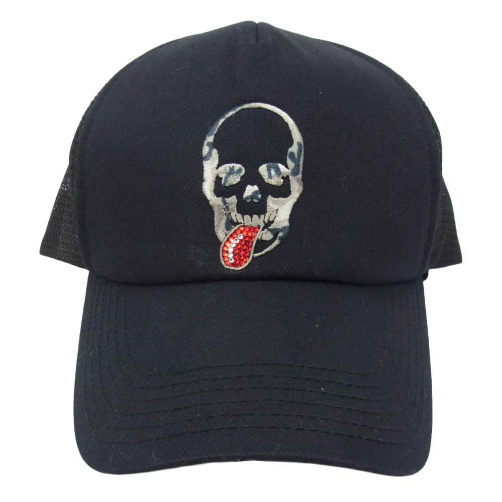 Lucien Pellat-Finet ルシアンペラフィネ SKULL Tongue CAP スカル 刺繍 ラインストーン メッシュ キャップ ブラック系【新古品】【未使用】【中古】