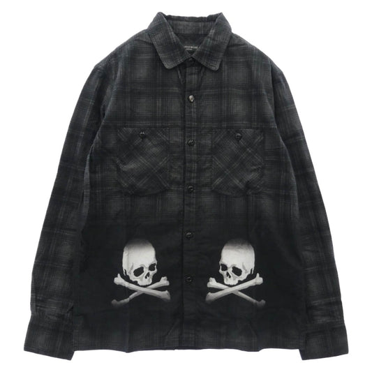 NEIGHBORHOOD ネイバーフッド mastermind JAPAN マスターマインドジャパン 12AW 122BEMJN-SHM02S × mastermind JAPAN マスターマインドジャパン チェック スカル プリント ネルシャツ ブラック系 チャコール系 M【美品】【中古】