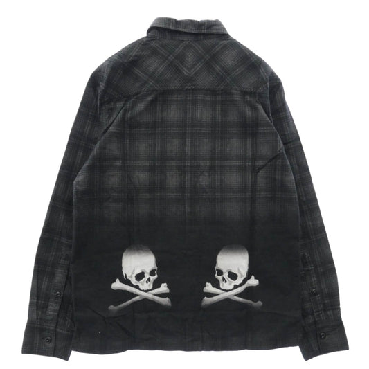 NEIGHBORHOOD ネイバーフッド mastermind JAPAN マスターマインドジャパン 12AW 122BEMJN-SHM02S × mastermind JAPAN マスターマインドジャパン チェック スカル プリント ネルシャツ ブラック系 チャコール系 M【美品】【中古】