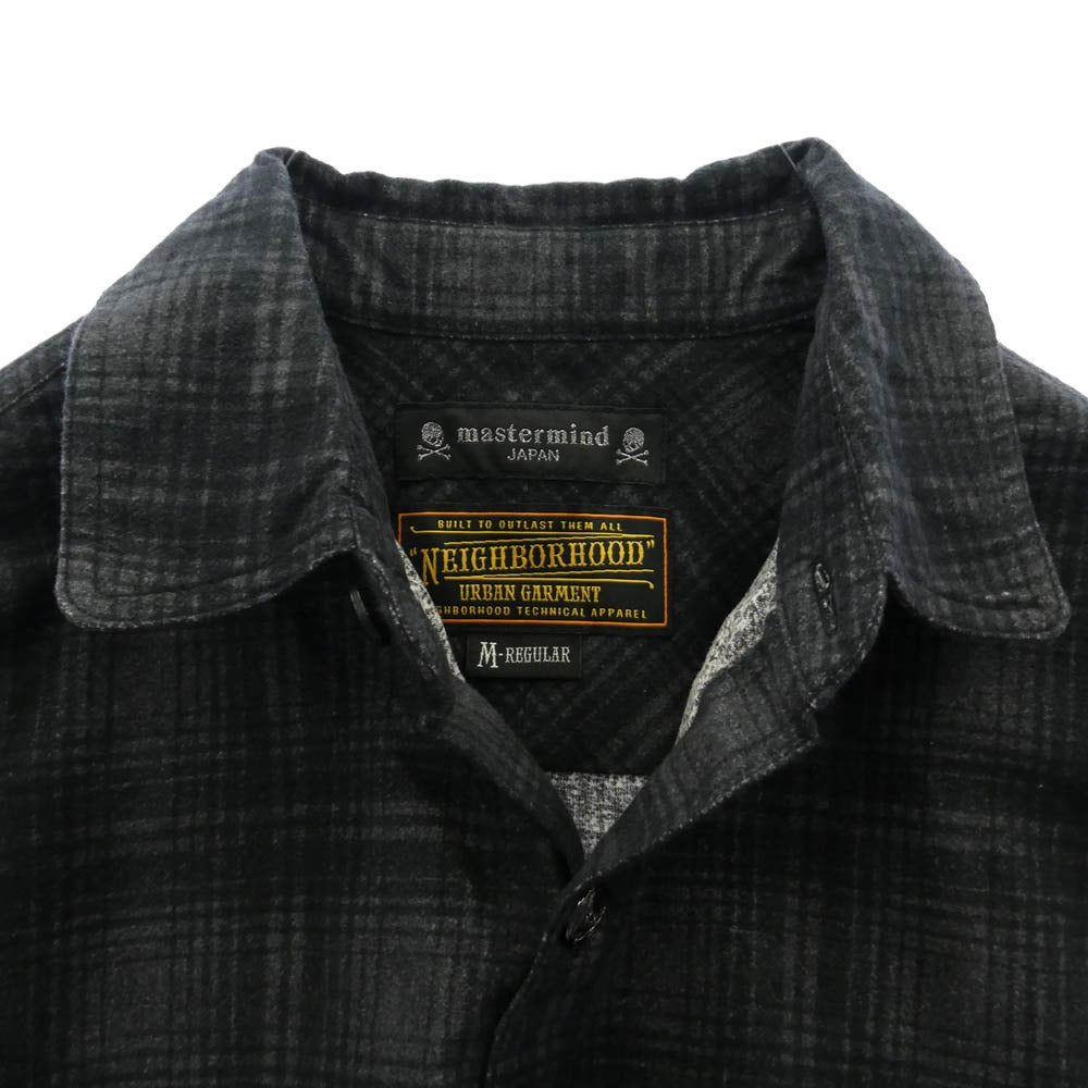 NEIGHBORHOOD ネイバーフッド mastermind JAPAN マスターマインドジャパン 12AW 122BEMJN-SHM02S × mastermind JAPAN マスターマインドジャパン チェック スカル プリント ネルシャツ ブラック系 チャコール系 M【美品】【中古】