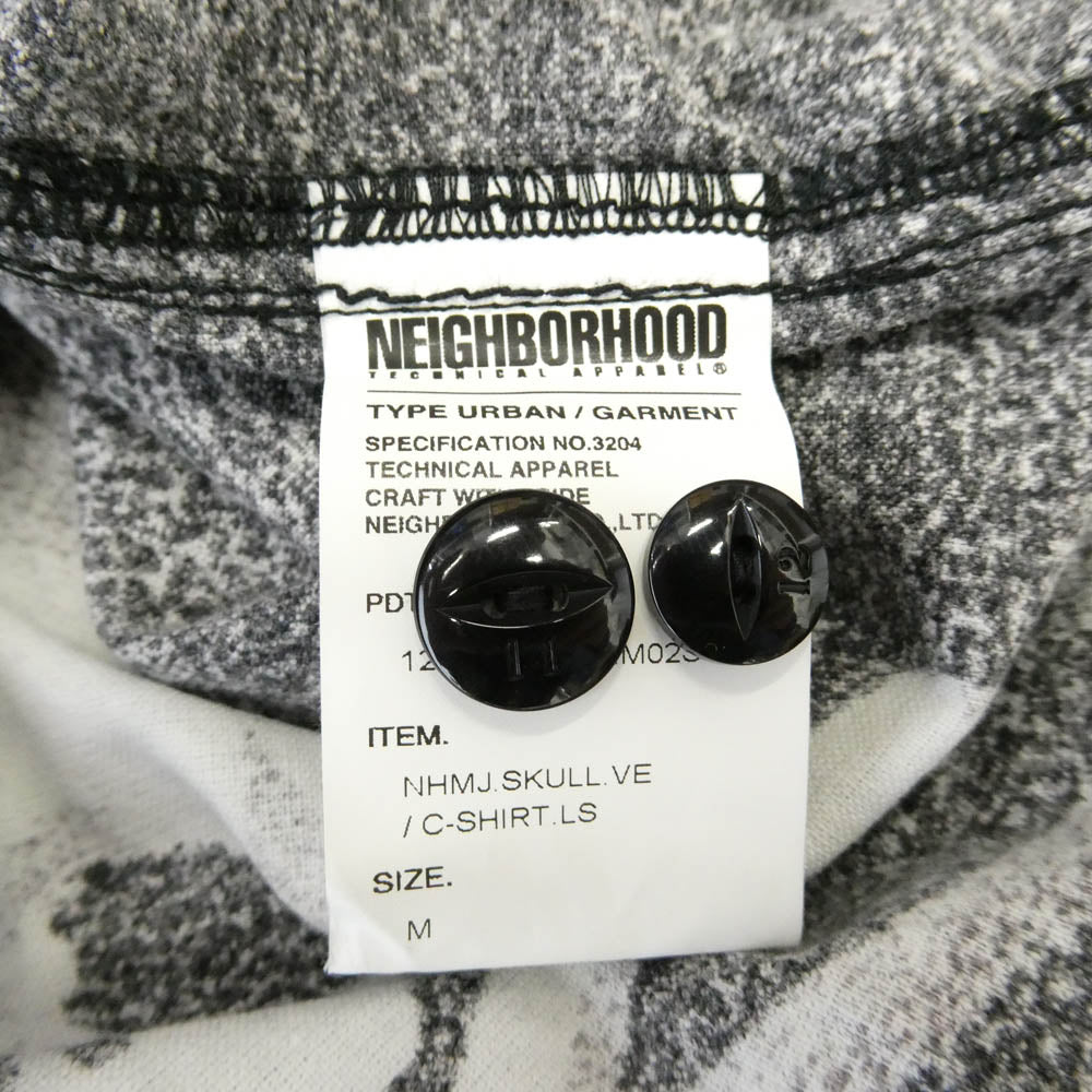 NEIGHBORHOOD ネイバーフッド mastermind JAPAN マスターマインドジャパン 12AW 122BEMJN-SHM02S × mastermind JAPAN マスターマインドジャパン チェック スカル プリント ネルシャツ ブラック系 チャコール系 M【美品】【中古】