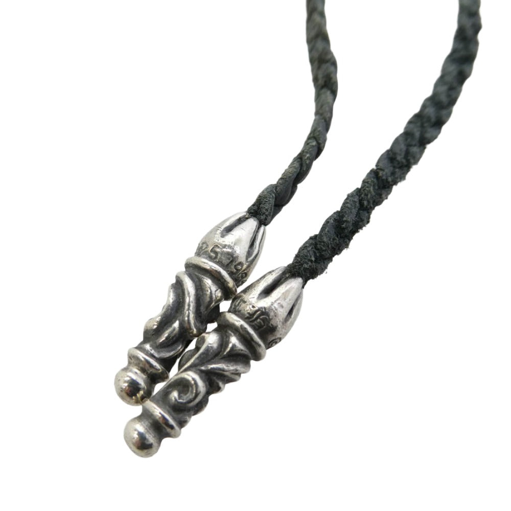 CHROME HEARTS クロムハーツ（原本無） LEATHER BRAID スクロール レザーブレード ネックレス ダークグレー系 シルバー系【中古】