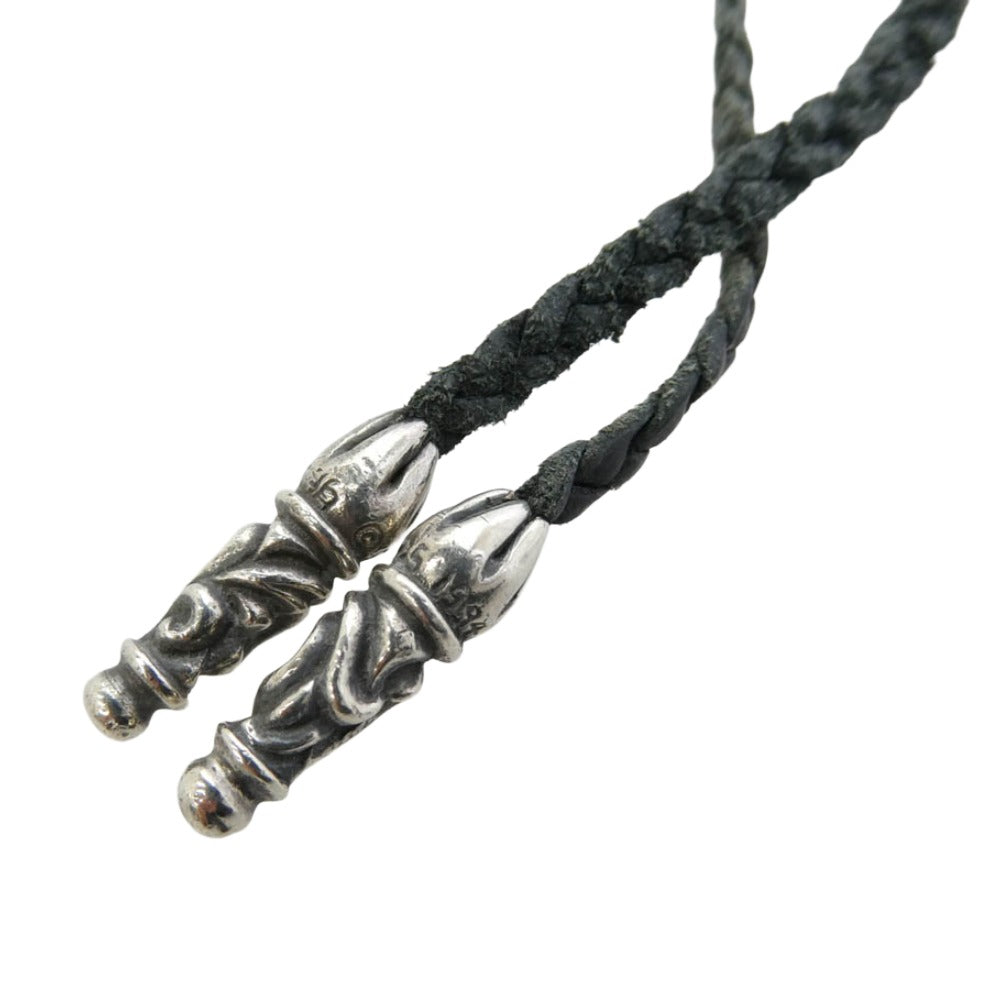 CHROME HEARTS クロムハーツ（原本無） LEATHER BRAID スクロール レザーブレード ネックレス ダークグレー系 シルバー系【中古】