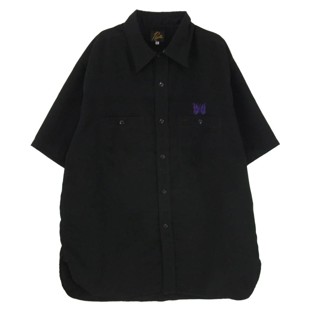 Needles ニードルス 22SS KP180 S/S WORK SHIRT Poly Cloth パピヨン刺繍 半袖 ワークシャツ ブラック系 XL【中古】