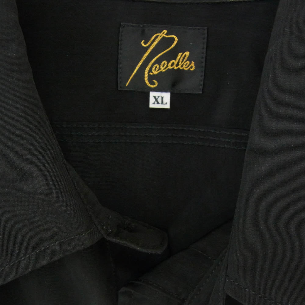 Needles ニードルス 22SS KP180 S/S WORK SHIRT Poly Cloth パピヨン刺繍 半袖 ワークシャツ ブラック系 XL【中古】