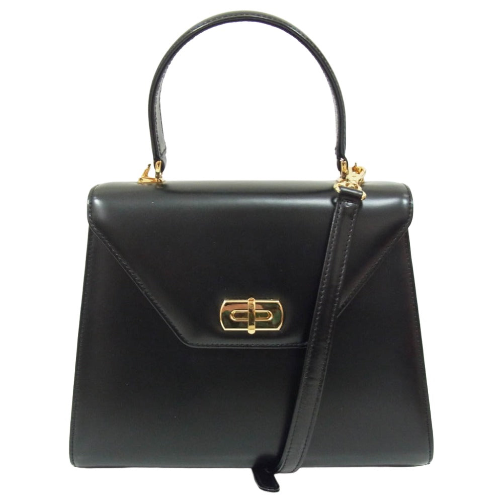 傳濱野 デンハマノ Art Mine アールマイン 2way ガラスワンハンドル ショルダー レザー バッグ ブラック系【中古】