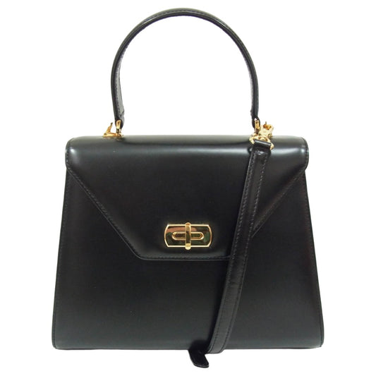 傳濱野 デンハマノ Art Mine アールマイン 2way ガラスワンハンドル ショルダー レザー バッグ ブラック系【中古】