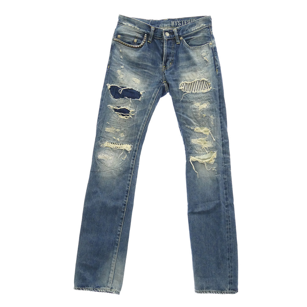HYSTERIC GLAMOUR ヒステリックグラマー 24SS 0241AP10 RSM加工 スタッズ ボタンフライ スリムストレート ジーンズ デニムパンツ インディゴブルー系 28【中古】