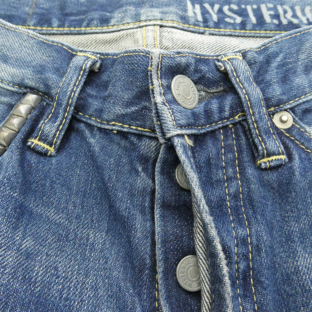 HYSTERIC GLAMOUR ヒステリックグラマー 24SS 0241AP10 RSM加工 スタッズ ボタンフライ スリムストレート ジーンズ デニムパンツ インディゴブルー系 28【中古】