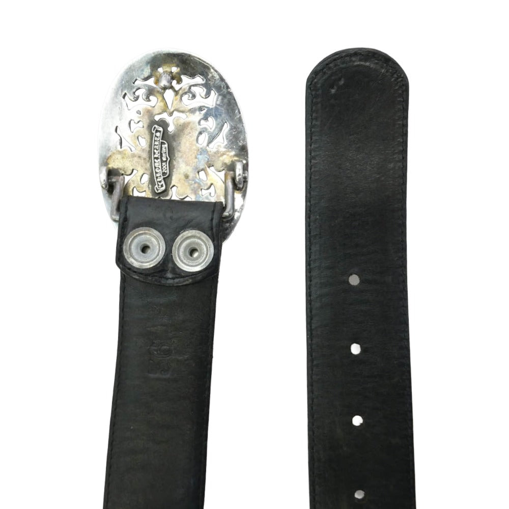 CHROME HEARTS クロムハーツ（原本無） OLD BUCKL OVAL STAR 1.5 オールド クラシックオーバル スター バックル レザー ストラップ ベルト ブラック系 36【中古】